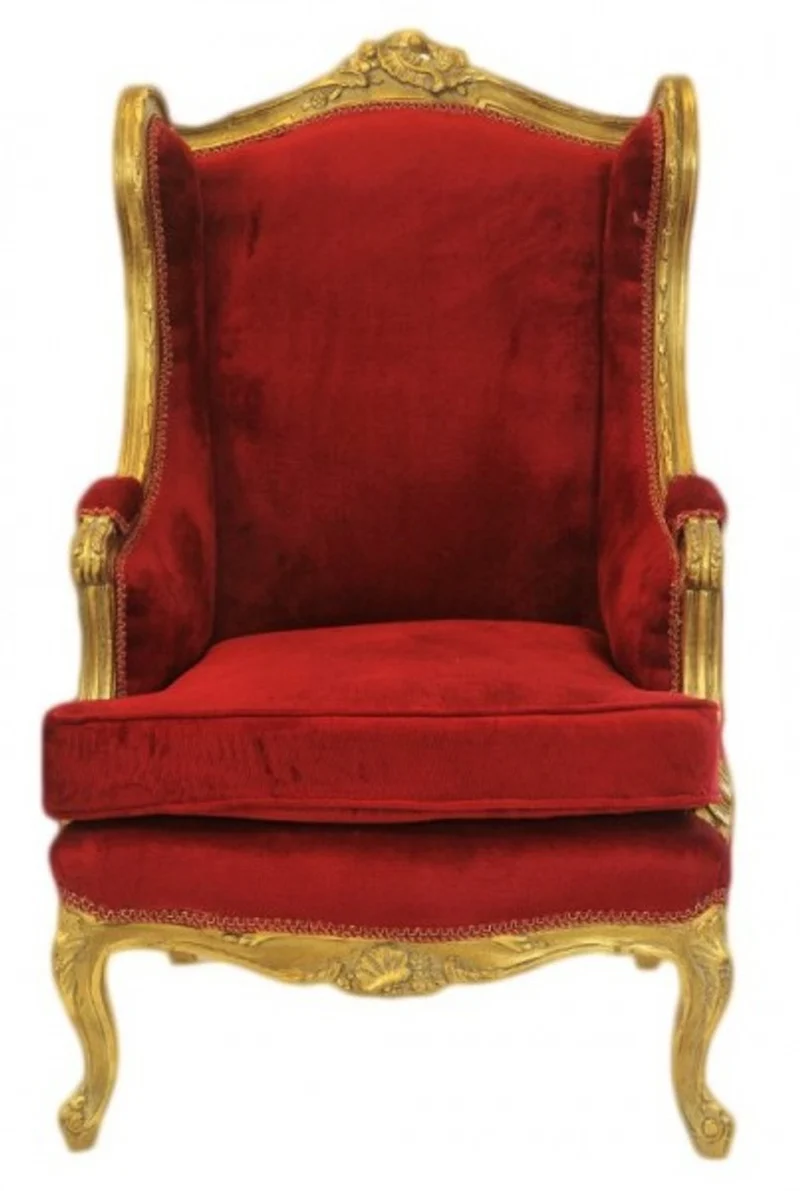 Casa Padrino Barock Lounge Thron Sessel Bordeaux Rot / Gold - Antik Stil Ohrensessel, 110 x 83 x 83 cm