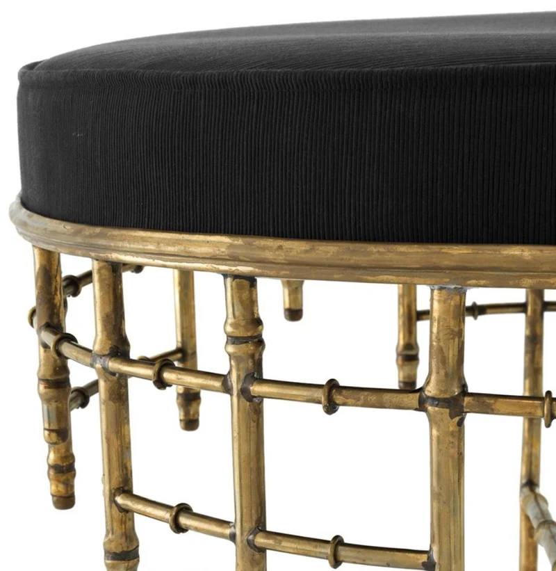 Casa Padrino Designer Hocker Vintage Messing / Schwarz 69 x H. 48,5 cm - Luxus Rundhocker