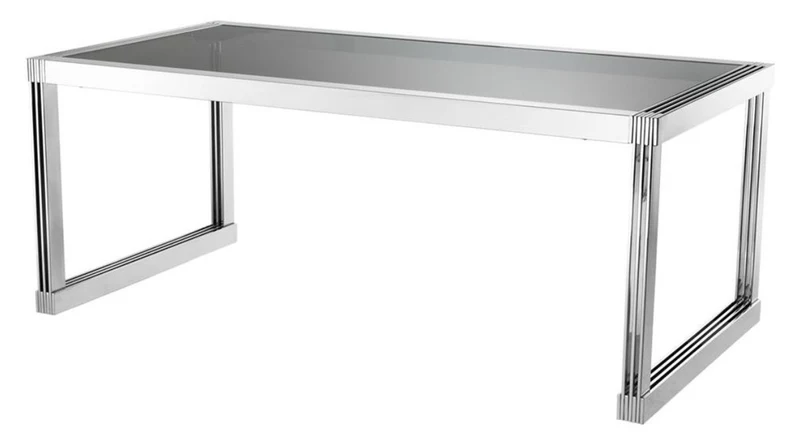 Casa Padrino Luxus Esstisch in silber mit Rauchglas 195 x 100 x H. 78 cm - Luxus Qualität