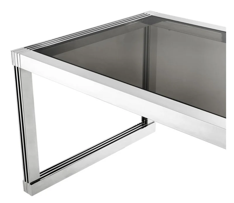 Casa Padrino Luxus Esstisch in silber mit Rauchglas 195 x 100 x H. 78 cm - Luxus Qualität