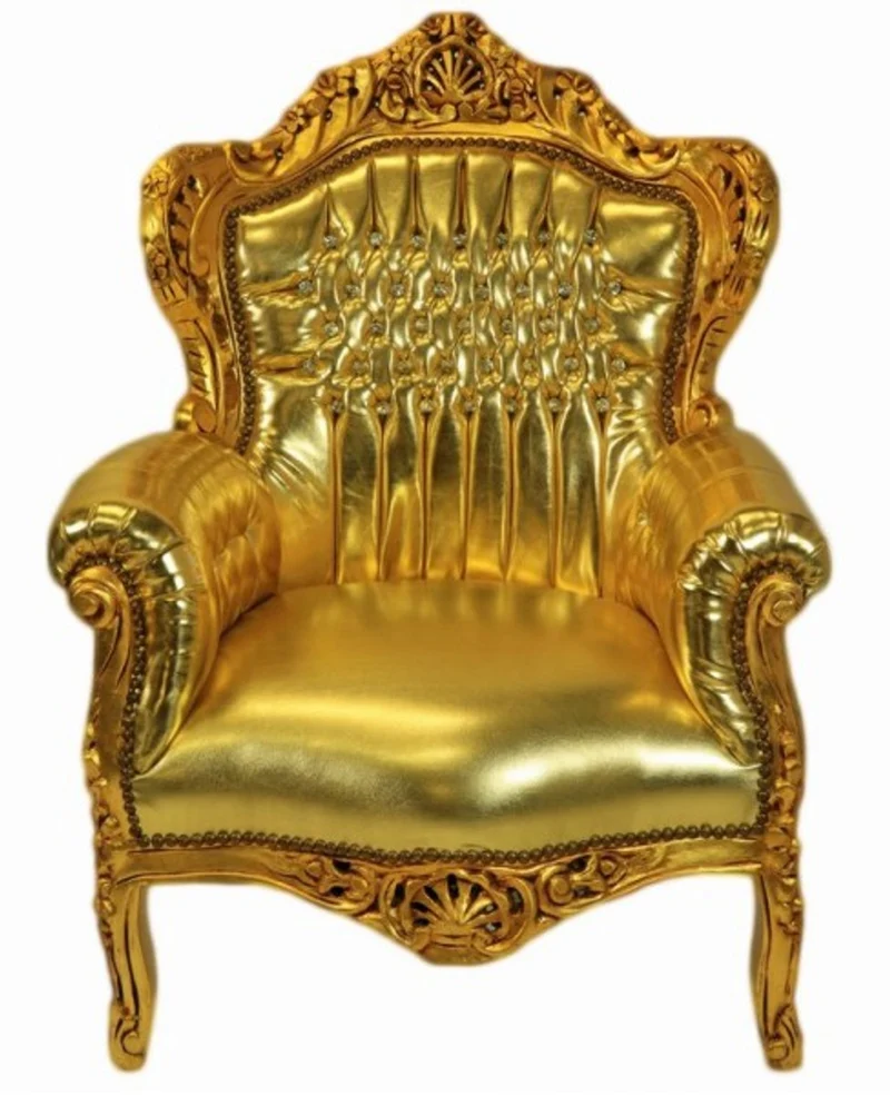 Casa Padrino Barock Sessel King Gold in Lederoptik mit Glitzersteinen 85 x 85 x H. 120 cm