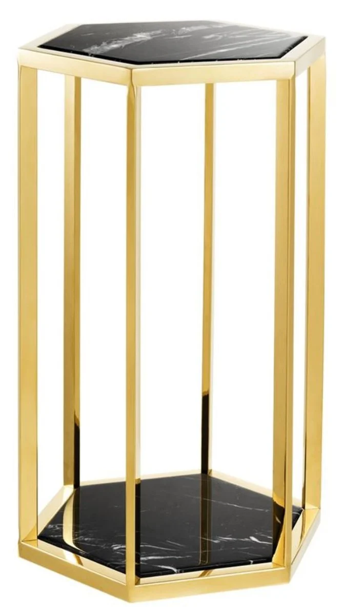 Casa Padrino Luxus Beistelltisch 2er Set in gold mit schwarzem Marmor - Luxus Qualität