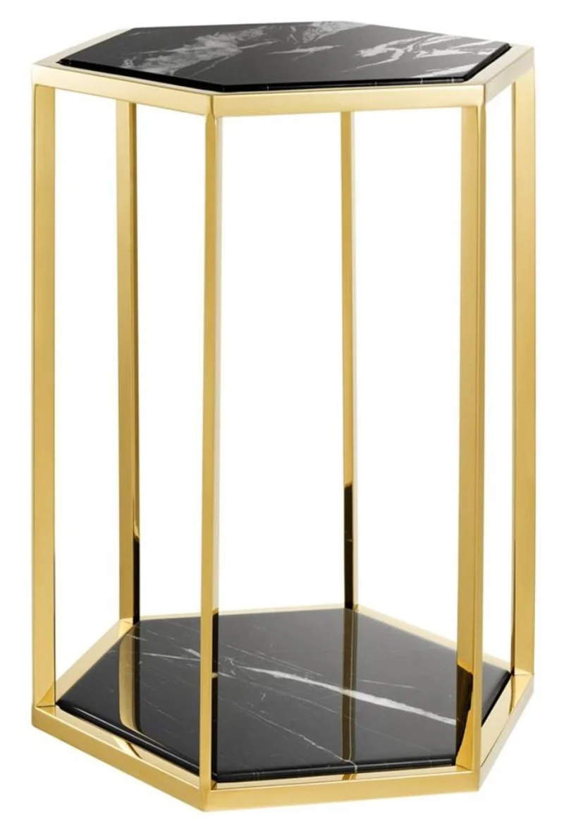 Casa Padrino Luxus Beistelltisch 2er Set in gold mit schwarzem Marmor - Luxus Qualität