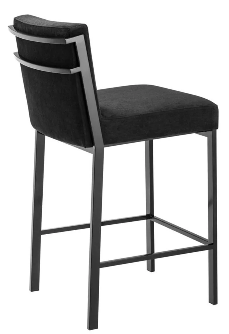 Casa Padrino Luxus Barstuhl Schwarz / Bronze 43 x 54 x H. 91 cm - Designer Edelstahl Barhocker mit Samtstoff - Barmöbel