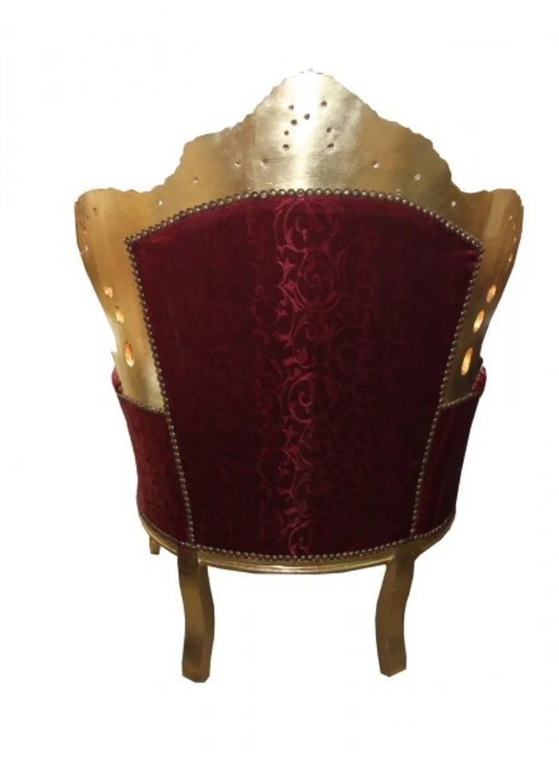 Casa Padrino Barock Sessel King Bordeaux Musterstoff / Gold - Luxuriöser Antik Stil Sessel - 120 x 85 x 85 cm