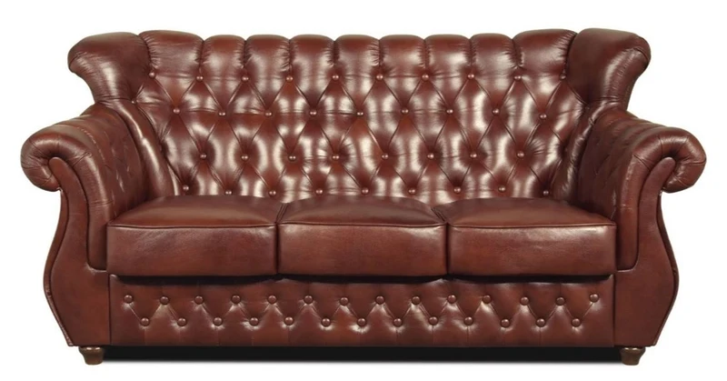 Casa Padrino Chesterfield Echtleder 3er Sofa in braun mit dunkelbraunen Füßen 200 x 80 x H. 85 cm - Luxus Qualität
