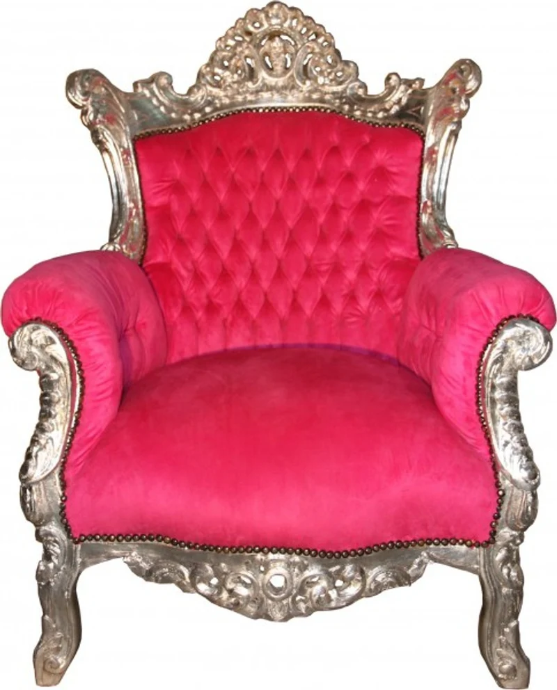 Casa Padrino Barock Sessel Al Capone im Antik Stil - Pink / Silber - 80 x 90 x H. 128 cm