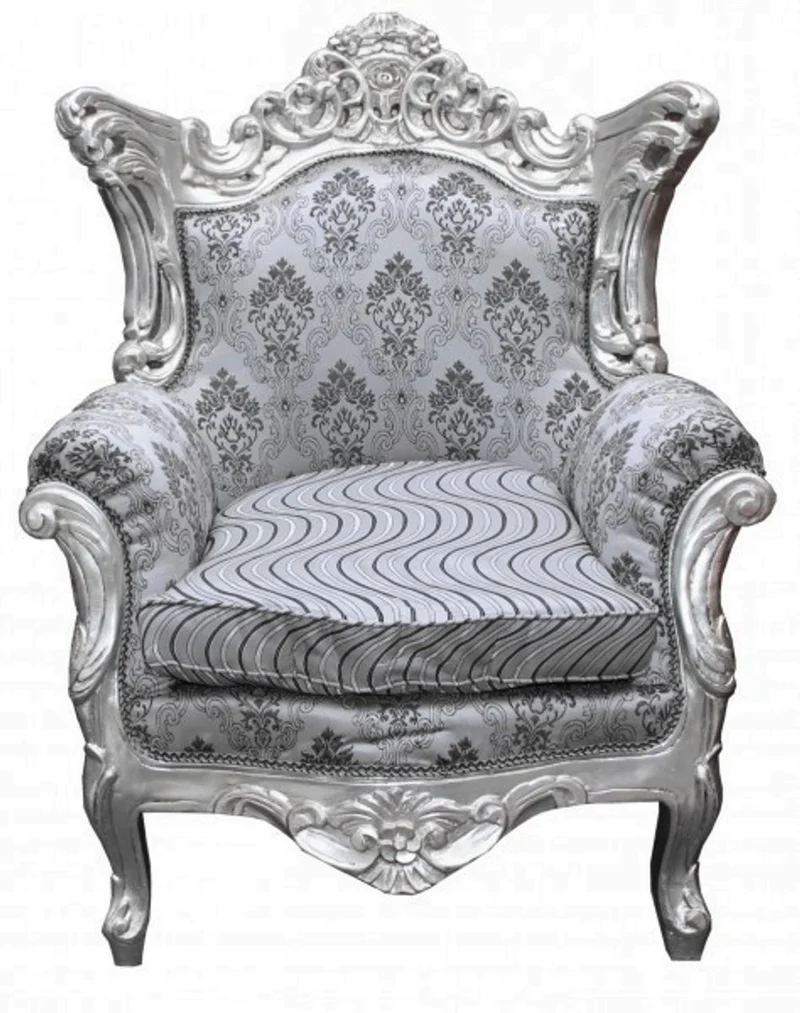 Casa Padrino Barock Sessel Al Capone im Antik Stil, Grau Muster und Silber, 127 x 85 x 65 cm