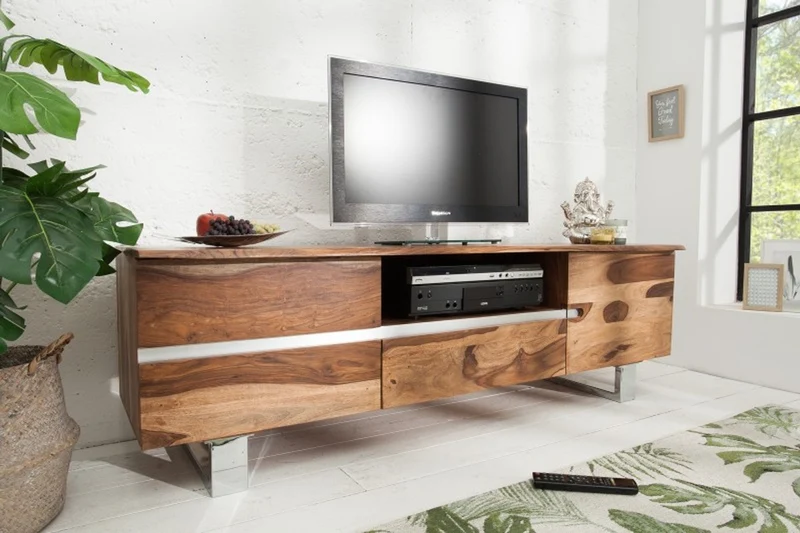 Casa Padrino Designer Fernsehschrank Natur B.160cm x H.50cm x T.45cm - Sideboard - Kommode - Handgefertigt Massivholz!