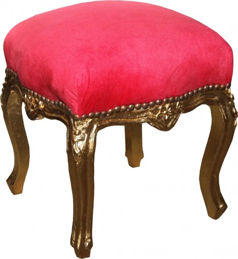 Casa Padrino Barock Sitzhocker Rot / Gold Höhe 40 cm, Breite 35 cm - Barock Möbel