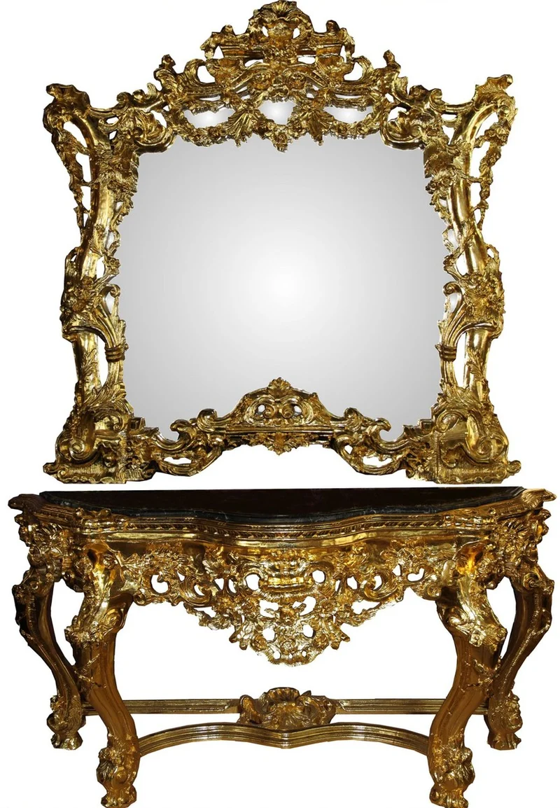 Casa Padrino Luxus Barock Spiegelkonsole mit Marmorplatte Gold 175 x H265 cm - Hotel Möbel - Limited Edition