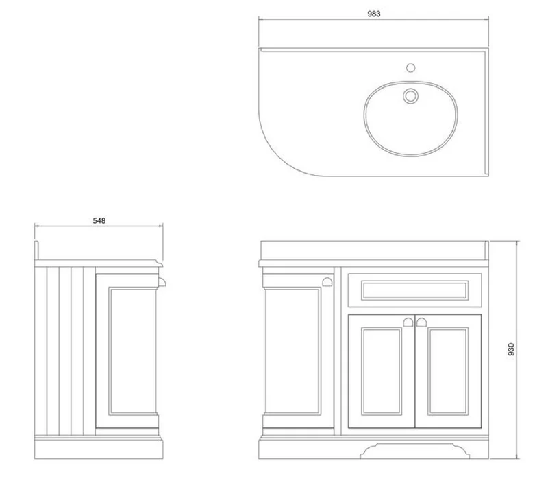 Casa Padrino Waschschrank mit Granitplatte und 3 Türen 98 x 55 x H. 93 cm