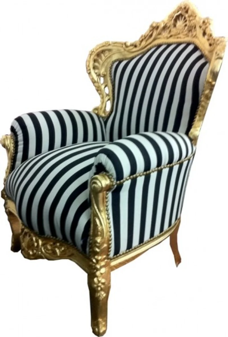 Casa Padrino Barock Sessel King im Antik Stil, gold mit schwarz-weißen Streifen, 85 x 85 x H. 120 cm