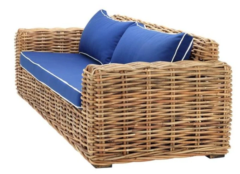 Casa Padrino Designer Rattan Sofa 230 x 88 x H. 69 cm - Luxus Wohnzimmer Möbel