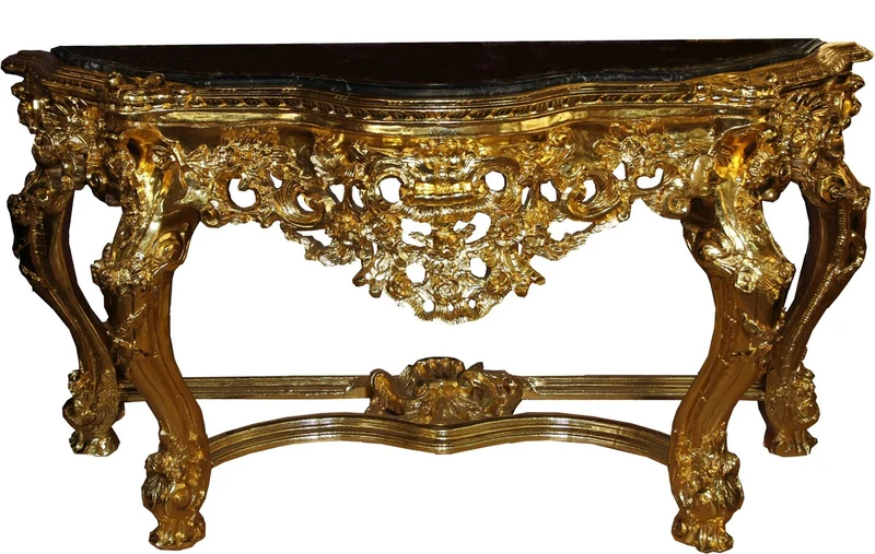 Casa Padrino Barock Luxus Konsolentisch Gold / Schwarz mit Marmorplatte B 175 cm - Barock Konsole - Limited Edition