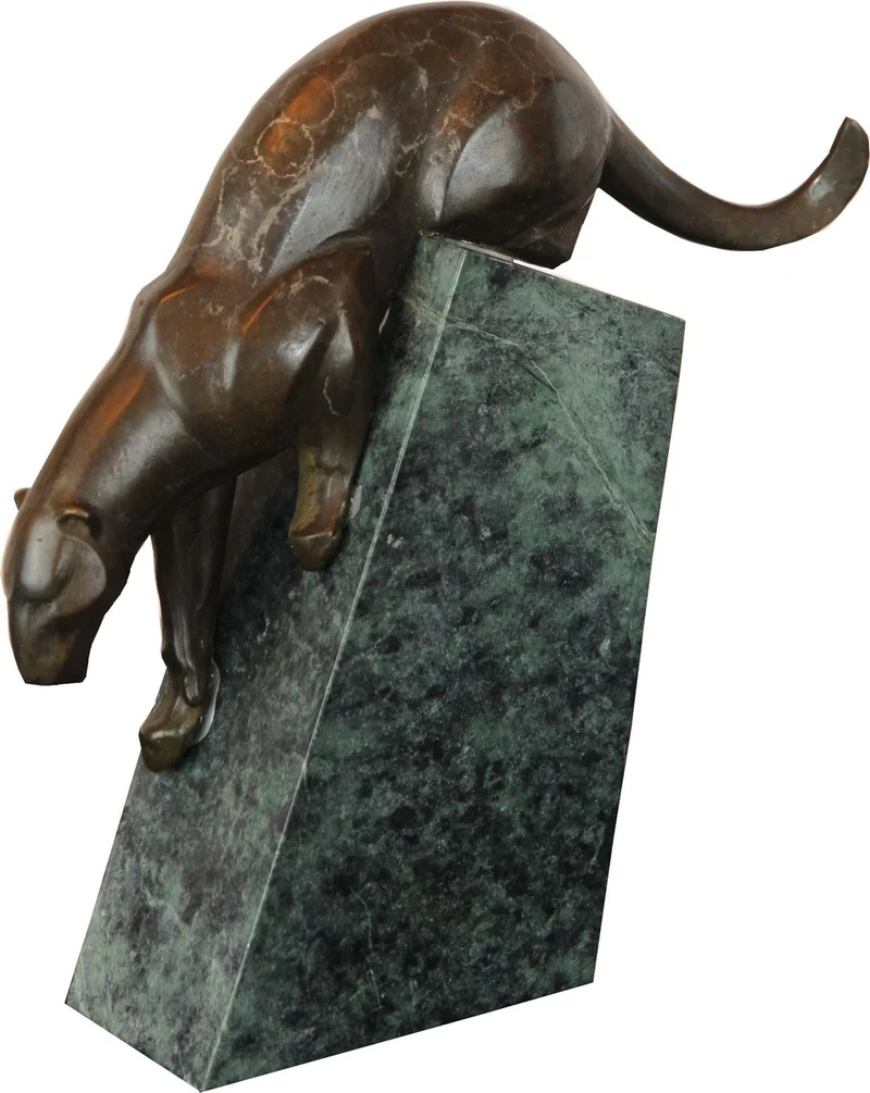 Luxus Bronze Panther Skulptur auf Marmorockel von Casa Padrino - Figur Antik Stil - schwere Ausführung