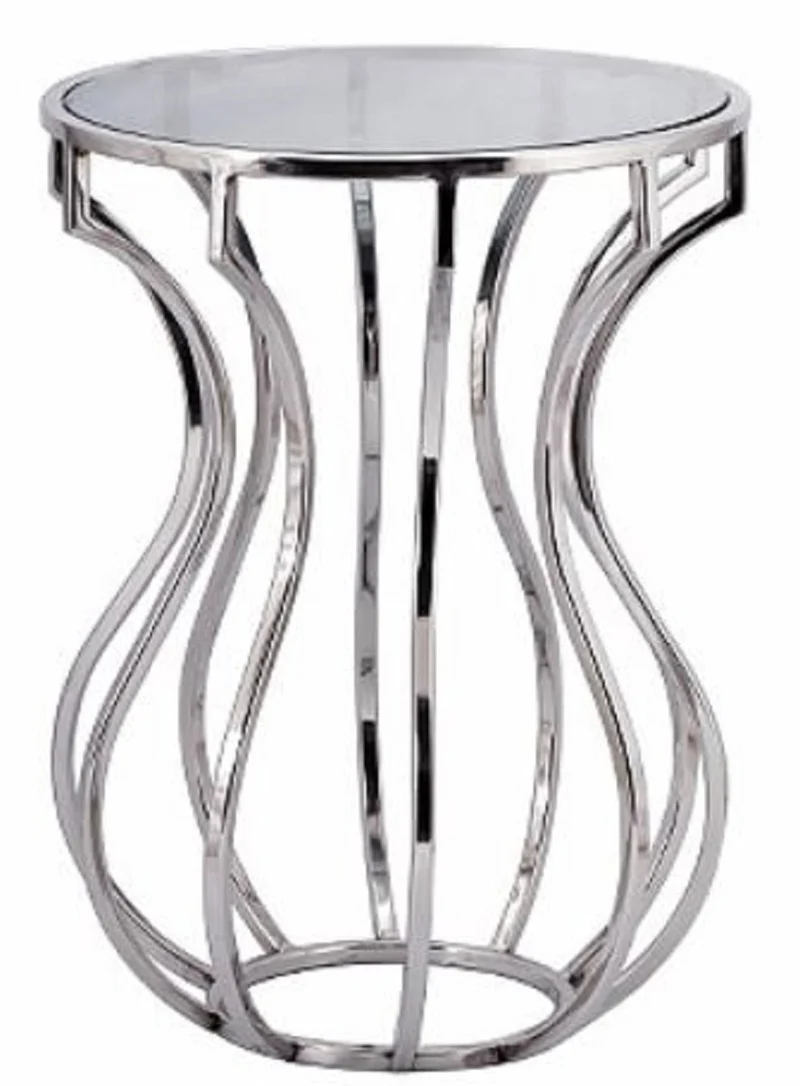 Casa Padrino Designer Beistelltisch Silber / Schwarz Ø 40 x H. 55 cm - Runder Luxus Tisch mit getönter Glasplatte