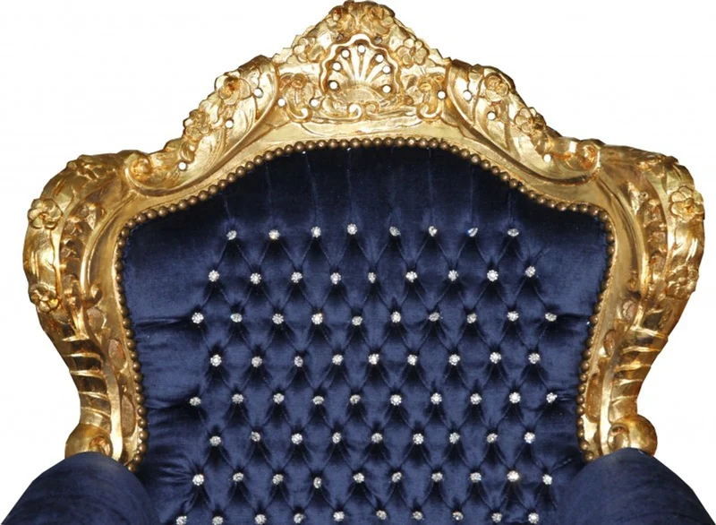 Casa Padrino Barock Sessel King royalblau / gold mit Bling Bling Glitzersteinen - Antikstil Sessel, 120 x 85 x 85 cm