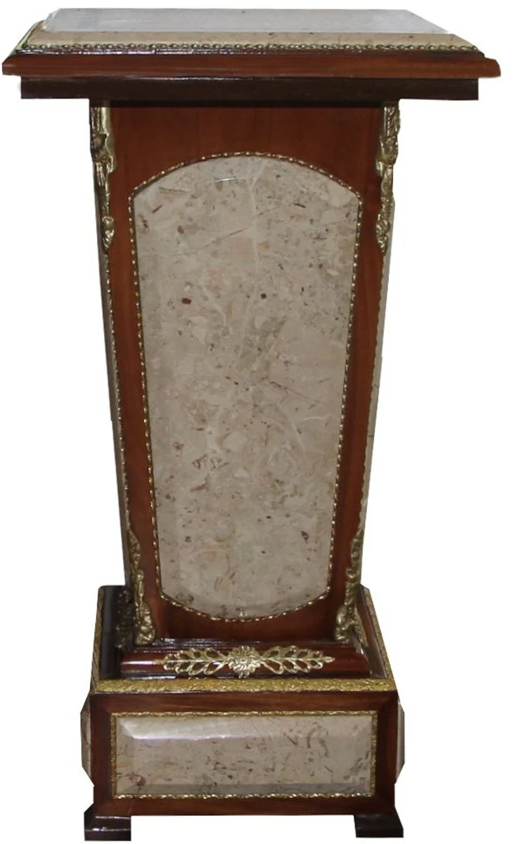 Casa Padrino Barock Säule Mahagoni / Creme mit Marmorbesatz - 78 x 43 x H.43 cm