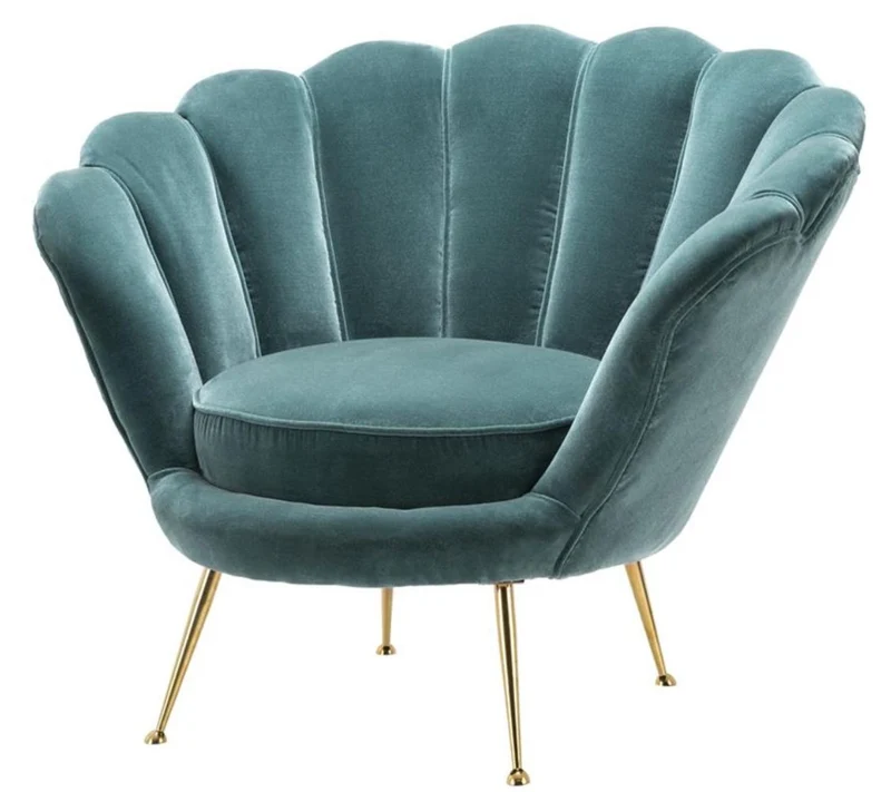 Casa Padrino Designer Wohnzimmer Sessel Dunkeltürkis / Messingfarben 96,5 x 79 x H. 78 cm - Luxus Wohnzimmermöbel