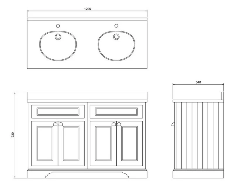 Casa Padrino Doppel Waschschrank / Waschtisch mit Marmorplatte und 4 Türen 130 x 55 x H. 93 cm
