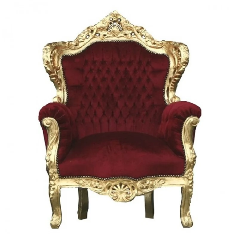 Casa Padrino Barock Sessel King Bordeaux / Gold - Handgefertigter Thron Stuhl aus Massivholz, 120 x 85 x 85 cm