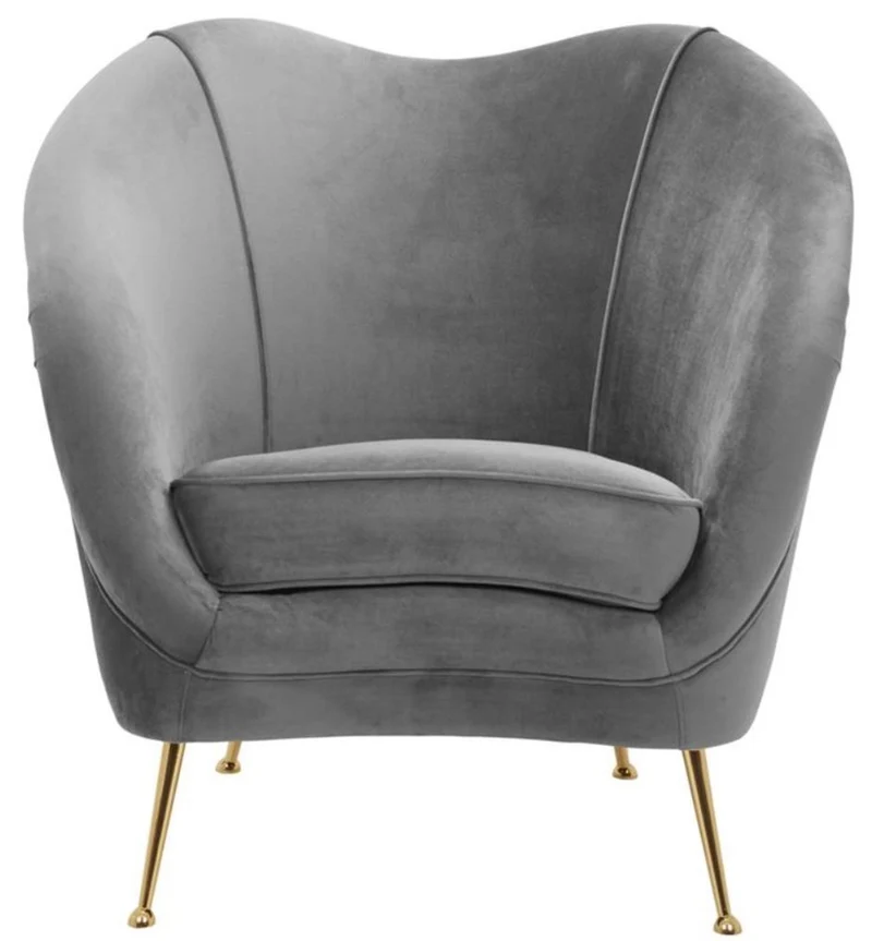 Casa Padrino Luxus Salon Sessel Grau / Messing 85 x 77 x H. 80 cm - Luxus Kollektion