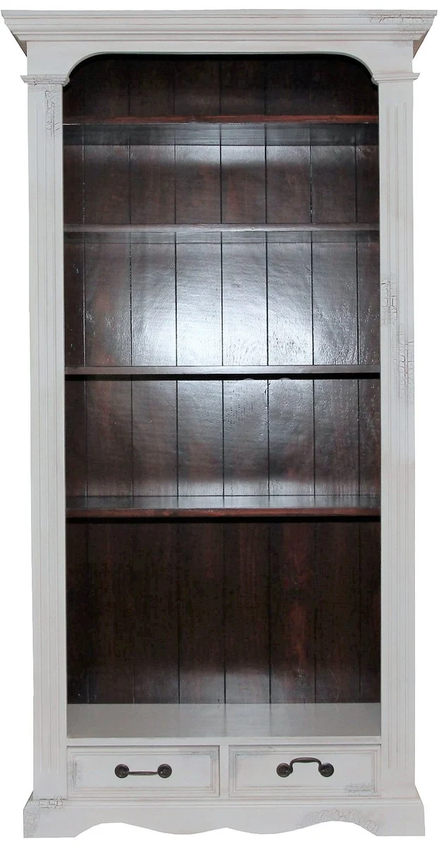 Casa Padrino Vintage Bücherschrank Antik Stil Weiß / Holzfarben 190 x 98 cm - Bücherregal Regal Schrank