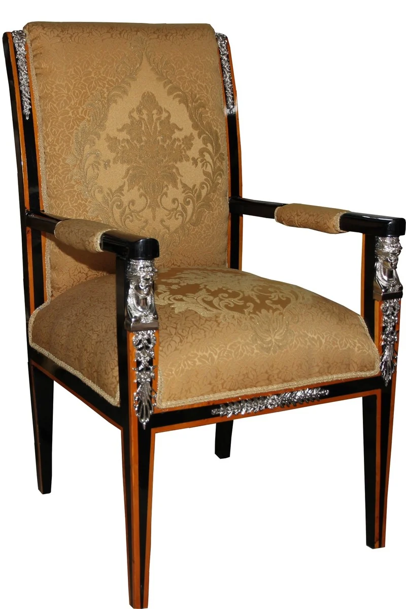 Casa Padrino Barock Luxus Empire Esszimmer Stuhl mit Armlehnen Mahagoni / Gold / Schwarz / Silber - Limited Edition