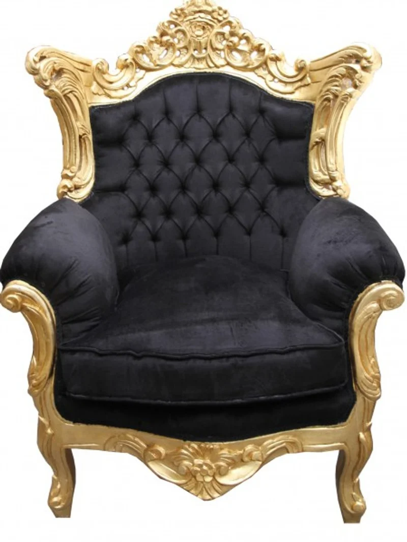 Casa Padrino Barock Sessel Al Capone im Antik Stil Schwarz / Gold 85 x 65 x H. 127 cm - Limited Edition