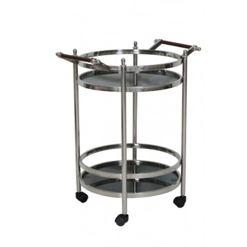 Casa Padrino Luxus Bar Trolley Servierwagen Rund Edelstahl vernickelt / schwarzes Glas Mod 3 - Luxus Hotel & Restaurant Einrichtung Möbel Serviertisch