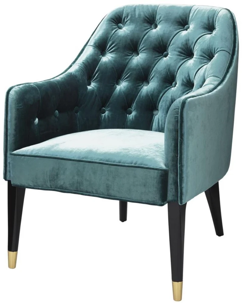 Casa Padrino Luxus Sessel Ägäisches Grün / Schwarz / Gold 65 x 80 x H. 88 cm - Chesterfield Möbel