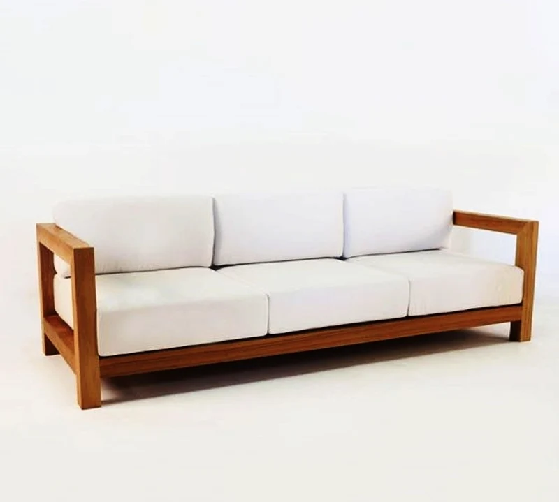 Casa Padrino Garten 3-er Sofa Rustikal "Boston" Weiss-Creme/Braun 200 x 40 x H70 cm - Echtholz Möbel Massiv
