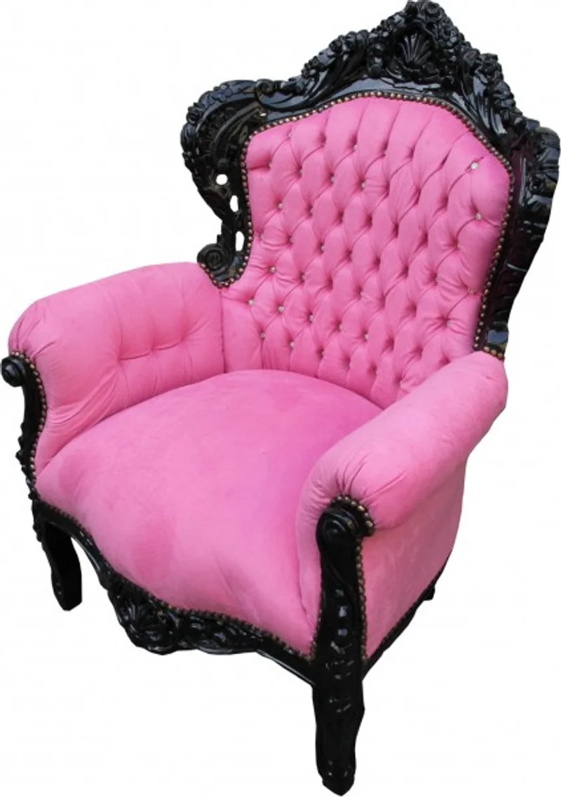 Casa Padrino Barock Sessel King im Antik Stil, Rosa / Schwarz mit Glitzersteinen, 120 x 85 x 85 cm
