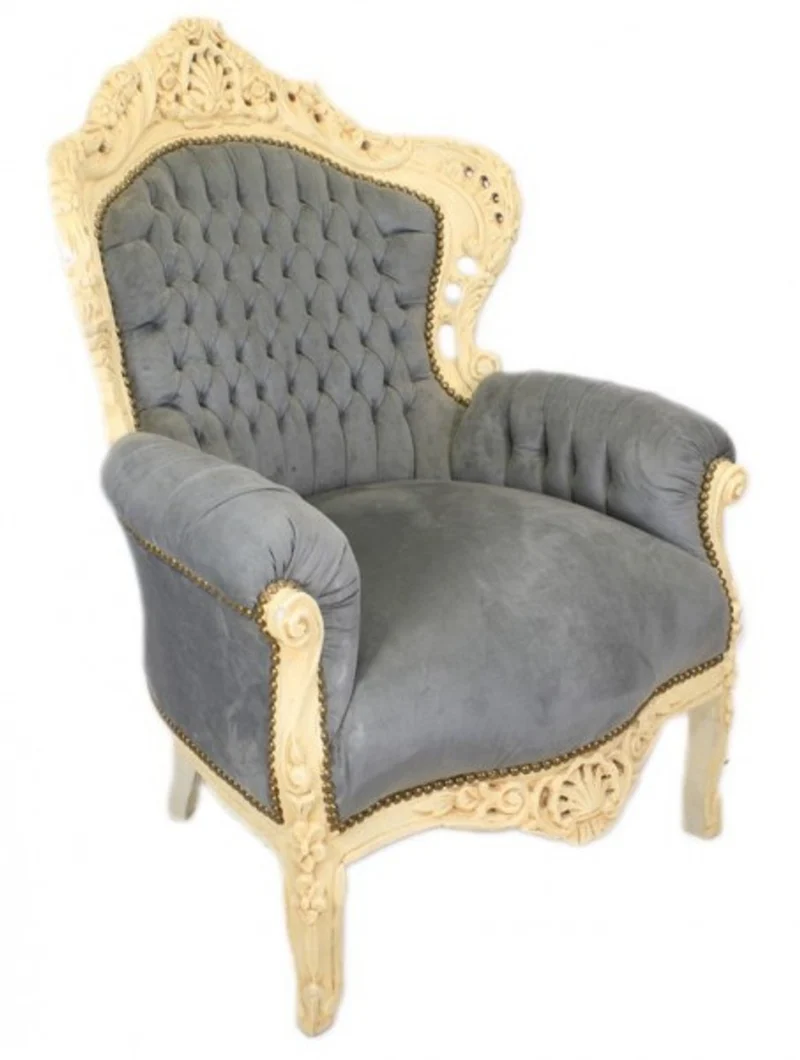 Casa Padrino Barock Sessel King in Grau und Antikstil Creme, 120 x 85 x 85 cm, handgefertigter Luxus-Sessel