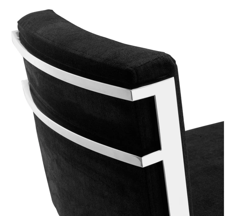 Casa Padrino Luxus Barstuhl Schwarz / Silber 43 x 54 x H. 91 cm - Designer Edelstahl Barhocker mit Samtstoff - Barmöbel