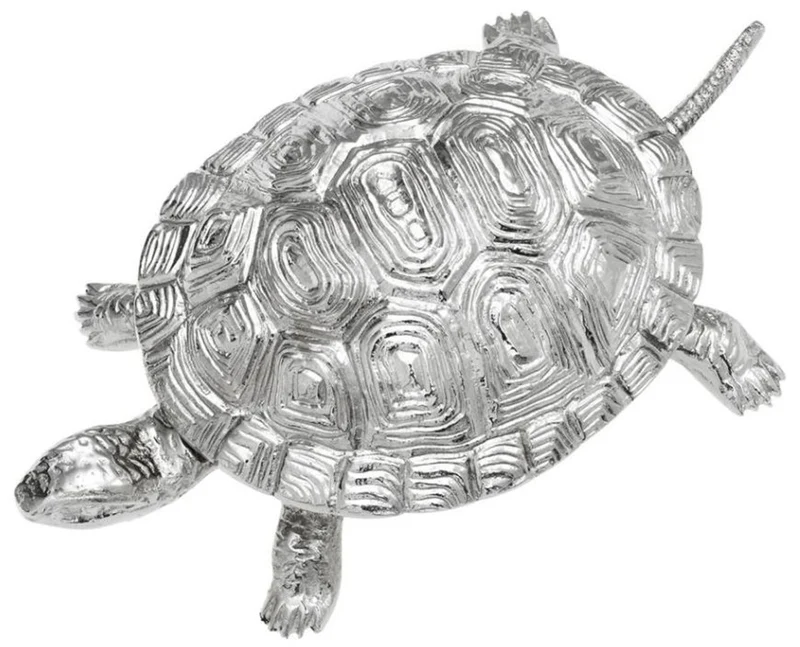 Casa Padrino Luxus Schatulle mit Deckel Schildkröte Messing vernickelt 19,5 x 10,5 x H. 6,5 cm - Luxus Dekoration