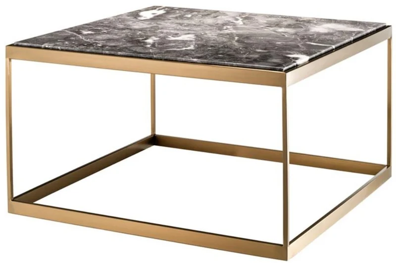 Casa Padrino Beistelltisch Grau / Messing 65 x 65 x H. 38 cm - Luxus Edelstahl Tisch mit Marmorplatte