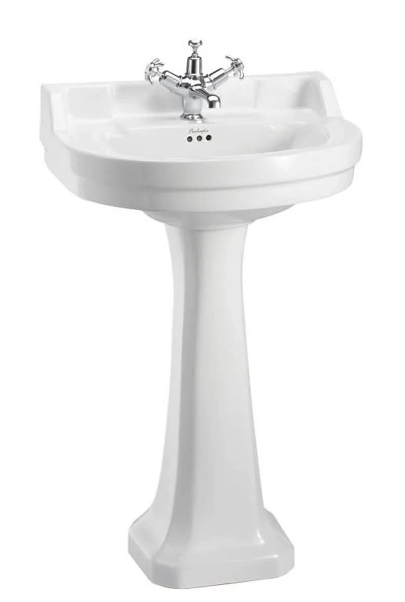Casa Padrino Porzellan Waschbecken mit Sockel Jugendstil Design Weiß 56 x 47 x H. 96 cm