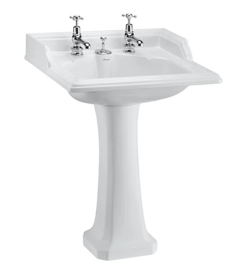 Casa Padrino Art Deco Waschbecken mit 2 Hahnlöchern - Luxuriöses Porzellan Waschbecken in Weiß, 65 x 57,5 x 92 cm