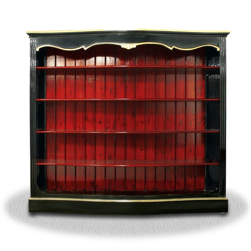 Casa Padrino Barock Wohnzimmerschrank, Massivholz Schrank in Schwarz Rot Gold, 200 x 40 x H 200 cm
