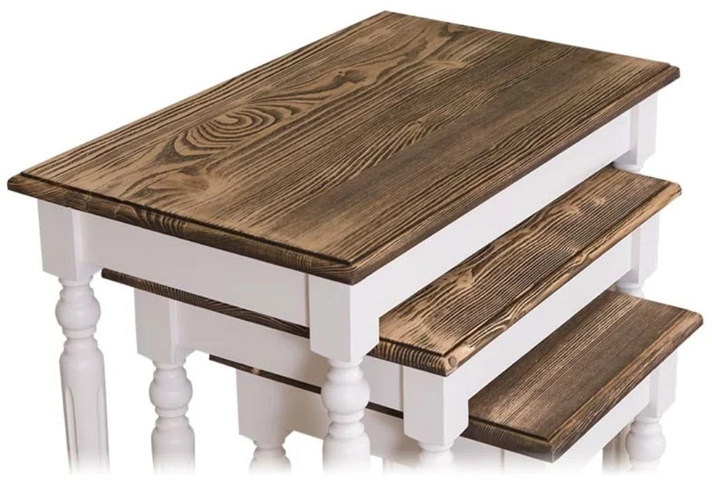 Casa Padrino Landhausstil Beistelltisch 3er Set Weiß / Braun - Landhausstil Massivholz Möbel