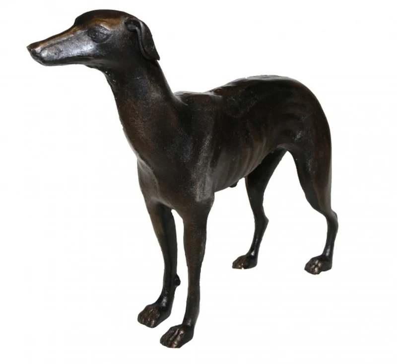Casa Padrino Metall Figur Windhund Weibchen, Skulptur aus Aluminiumguss, Silberfarben, H 29 cm, B 33 cm, T 8 cm
