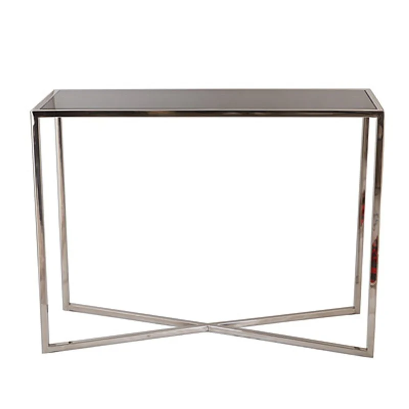 Casa Padrino Designer Konsole Silber 100 x 35 xH. 75 cm - Konsolentisch mit schwarzer Glasplatte