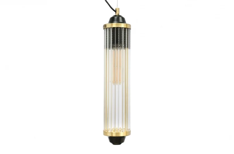 Casa Padrino Luxus Hängeleuchte Messing / Schwarz Ø 10 x H. 51 cm - Luxus Hotel & Restaurant Leuchte