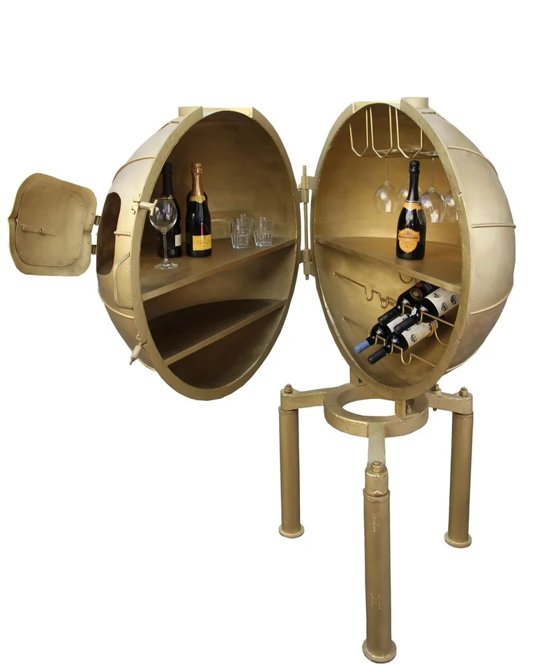 Casa Padrino Luxus Metall Getränke Bar Gold - Rundes Weinregal - Ø 98 x 162 cm
