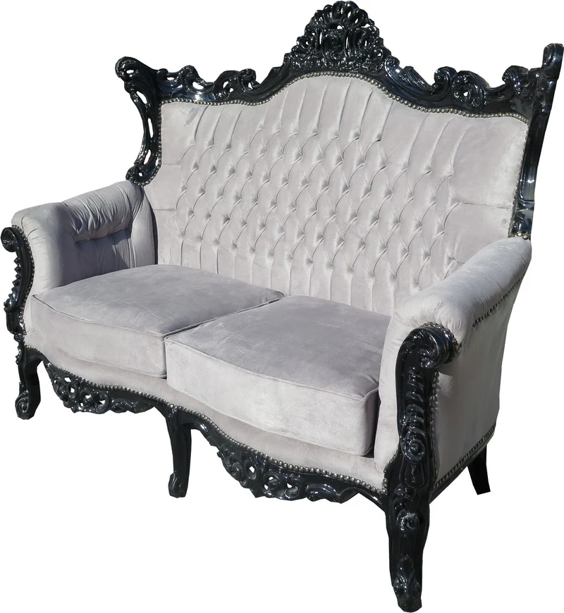 Casa Padrino Barock 2-er Sofa Master im Antik Stil, Grau / Schwarz, Breite 168 cm