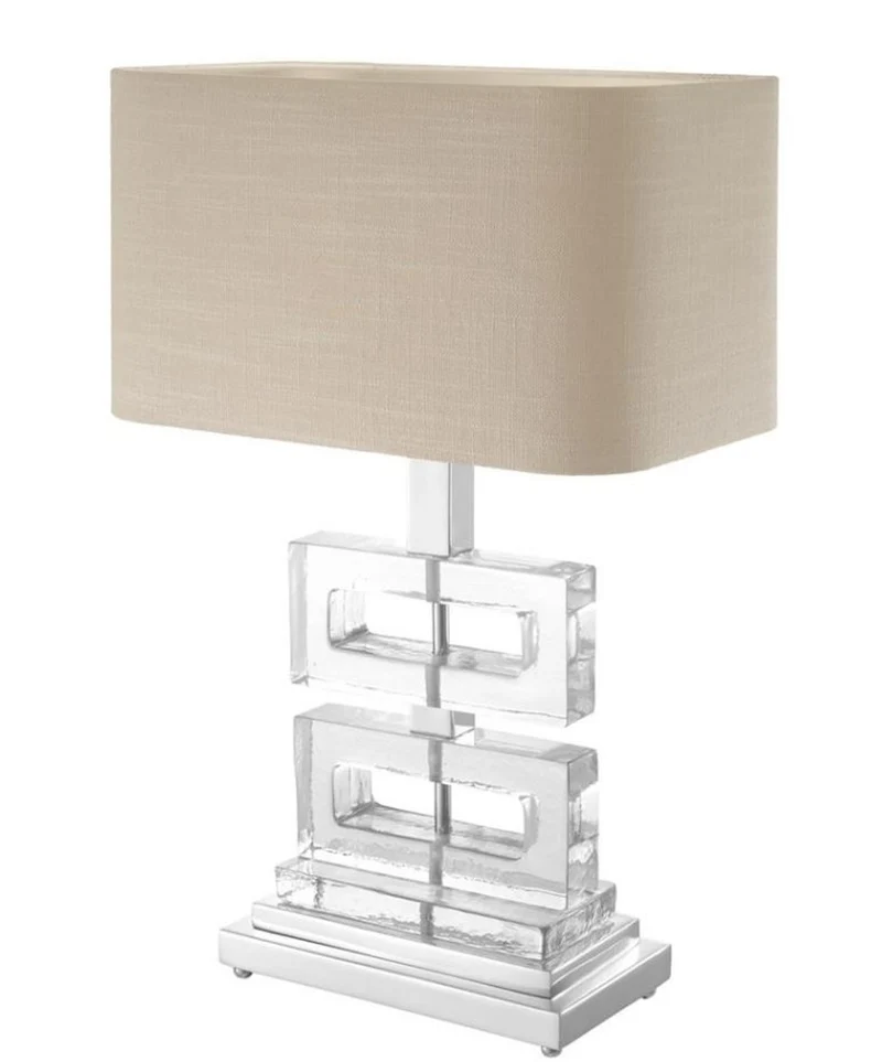 Casa Padrino Luxus Tischleuchte 45 x H. 70 cm - Designer Tischleuchte in Khaki, Silber und klarem Glas