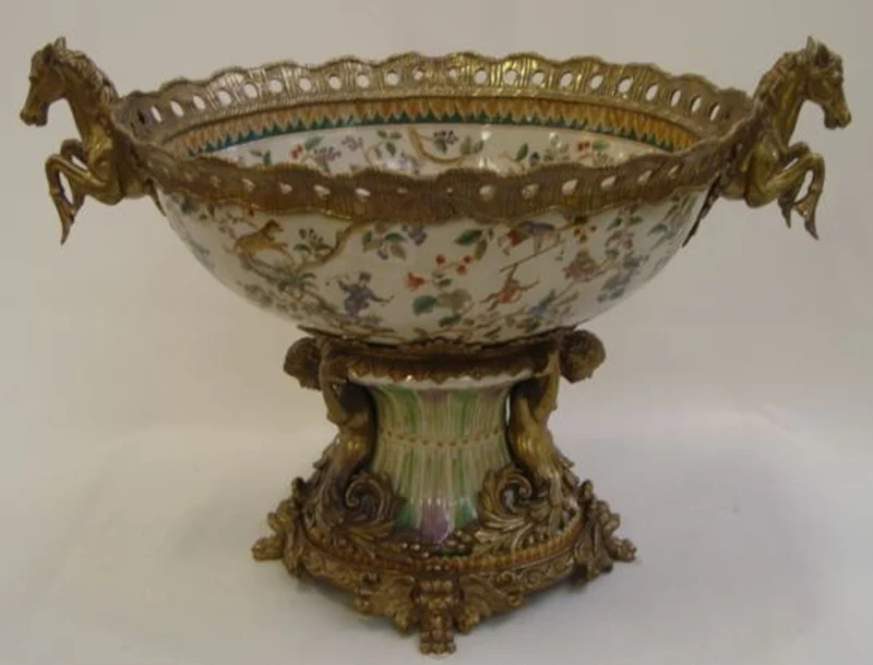 Casa Padrino Luxus Barock Porzellan Schüssel - Luxus Edition, weiß / bronze, 43 cm