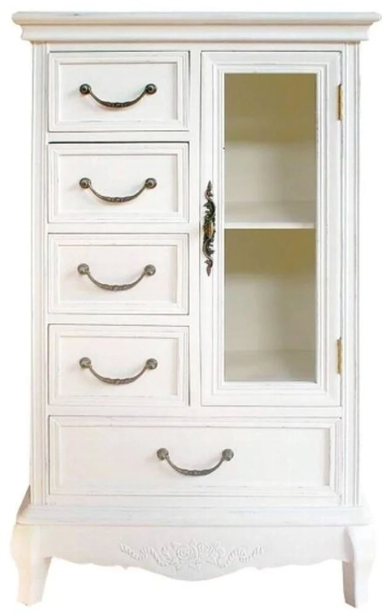 Casa Padrino Landhausstil Schrank mit Tür und 5 Schubladen Weiß 50 x 30 x H. 92 cm